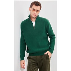 Джемпер мужской с воротом на молнии  F310-0515 тёмно-зелёный
