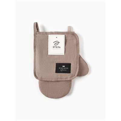 Кухонный набор «Этель» Woody: варежка 20×28 см, прихватка 19×19 см, лён 100%,190 г/м²