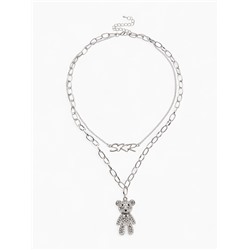 Кулон «Цепь» мишка в стразах, цвет белый в серебре, L=50 см