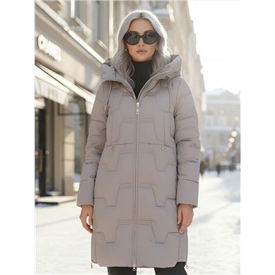 Пальто зимнее утепленное с капюшоном женское светло-коричневого цвета 7638SK