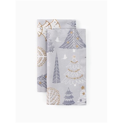 Набор салфеток сервировочных «Этель» Let it snow, 40×40 см - 2 шт., с декоративными кольцами, серые