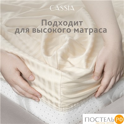 CASSIA ЛЮКС Страйп Сатин беж Простыня на резинке 160х200х30-1, 1 пр., хл/сатин