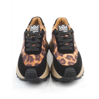 04-PDH362-1 BLACK/LEOPARD Кроссовки демисезонные женские (натуральная замша, натуральная кожа)