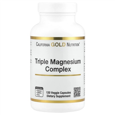 California Gold Nutrition, Комплекс тройного магния, 210 мг, 120 растительных капсул (105 мг на капсулу)