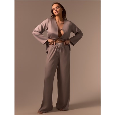 Пижама женская (рубашка, брюки) SL HOME Modal Home, серо-бежевая