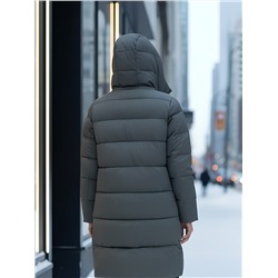 Пальто зимнее утепленное с капюшоном женское темно-зеленого цвета 7779TZ