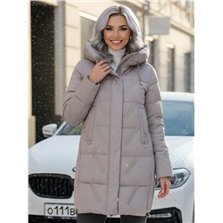 Куртка зимняя женская классическая с капюшоном светло-коричневого цвета 7671SK
