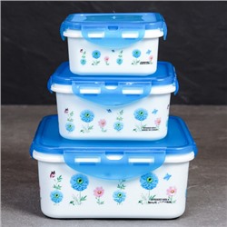 Салатник квадратный 3 штуки с крышками / 131 /уп 96/ 350, 800, 1300 мл