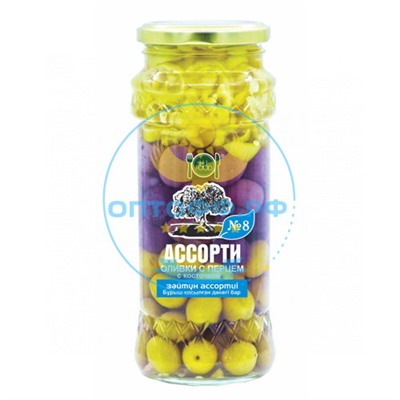 HiFood Оливки с косточкой с перцем Ассорти №8 / 550гр (упак*15)