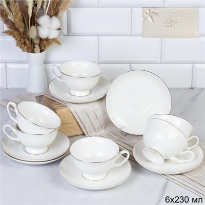 Чайный набор 12 предметов 230 мл / GC57-12G WHITE /уп 8/ костяной фарфор