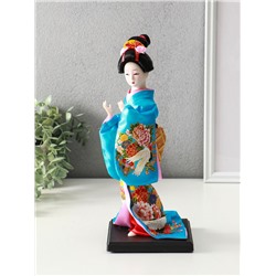 Кукла коллекционная «Японка в шелковом голубом кимоно с флейтой», 30×12.5×12.5 см