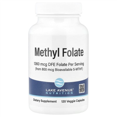 Lake Avenue Nutrition, метилфолат, 800 мкг, 120 растительных капсул
