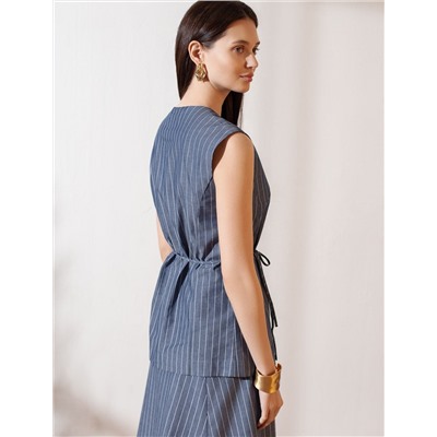 Удлиненный костюмный жилет в полоску с поясом из легкого хлопкового поплина