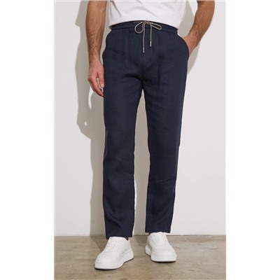Брюки лен P411-0865 d.blue