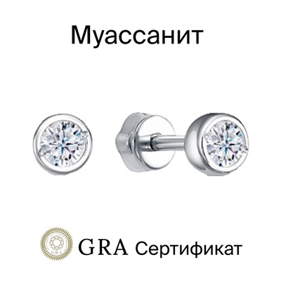 Серьги с муассанитом родированные серебро 925*