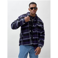 Куртка рубашка шерстяная в клетку мужская демисезонная темно-фиолетового цвета 58569TF