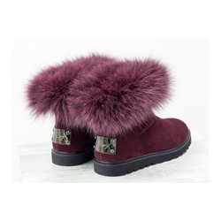 Женские сапоги в стиле UGG из натуральной замши цвета марсала и натурального шикарного меха песца, зимняя коллекция от Gino Figini, Б-17113-14