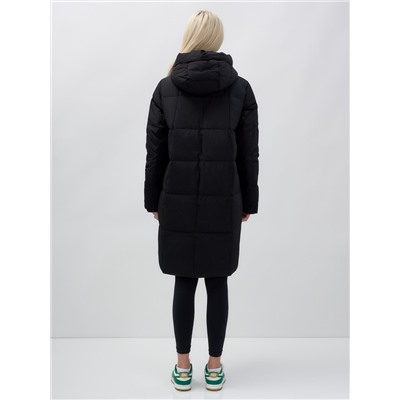 Куртка зимняя женская с капюшоном удлиненная стеганная черного цвета 9629Ch
