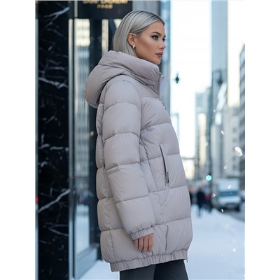 Куртка женская зимняя на резинке большого размера светло-коричневого цвета 7619SK