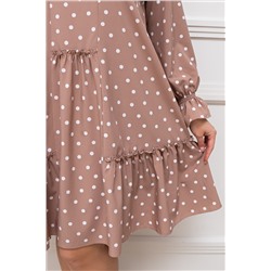 Свободное бежевое платье в горошек Божена №1