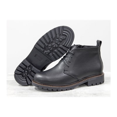 Женские ботинки на шнуровке в стиле Dr. Martens, выполнены из натуральной кожи черного цвета, на утолщенной тракторной подошве, Б-152-34