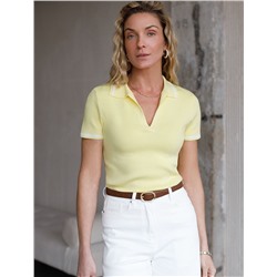 Джемпер с воротником-поло с коротким рукавом тонкой вязки из вискозы