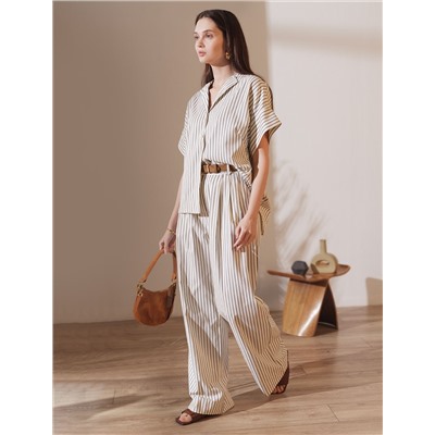 Блузка в полоску с цельнокроеным коротким рукавом из легкого хлопкового поплина