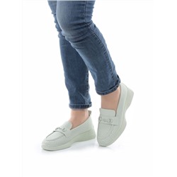 03-DXT49-5 LT. GREEN Лоферы женские на широкую ногу (натуральная кожа)