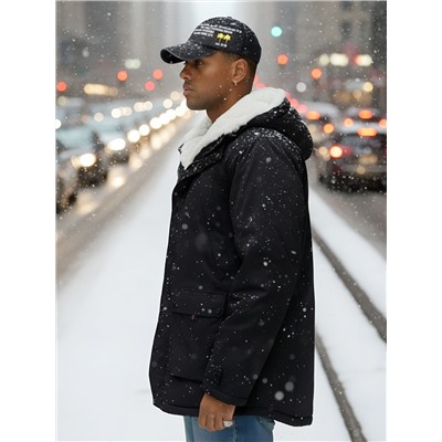 Парка мужская зимняя удлиненная с мехом черного цвета 8753Ch