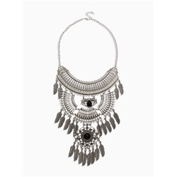 Колье «Одиссея» перья, чёрное в чернёном серебре, 42 см