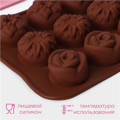 Формы для конфет и шоколада Доляна «Сердечки. Звездочки. Цветы», набор 3 шт., силикон
