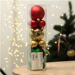 Ёлочные игрушки, шары новогодние, украшение на Новый год, d=3 и d=6, 15 шт., цвет красный, зелёный и золотой