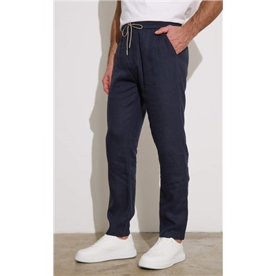 Брюки лен P411-0865 d.blue