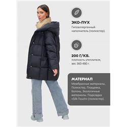 Куртка двубортная женская зимняя с капюшоном черного цвета 7736Ch