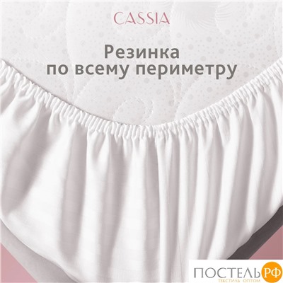 CASSIA ЛЮКС Страйп Сатин бел Простыня на резинке 160х200х30-1, 1 пр., хл/сатин