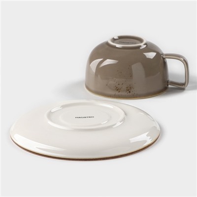 Чайная пара фарфоровая Magistro «Церера», 2 предмета: чашка 250 мл, блюдце d=16.3 см, цвет коричневый