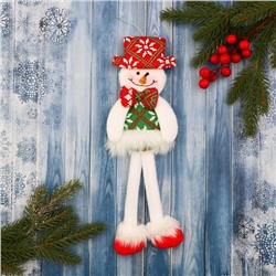 Игрушка мягкая «Снеговик в костюме с орнаментом, в шляпке» 9.5×30 см, красно-зелёный