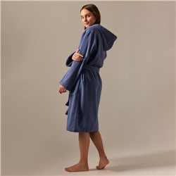 Халат махровый с капюшоном женский SL HOME: Basic «Ривьера», хлопок 100%, синий