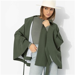 Жакет‑кейп на подкладе, Дикое притяжение (с поясом, хаки)