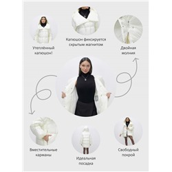 Куртка зимняя женская с большим капюшоном модная бежевого цвета 7739B