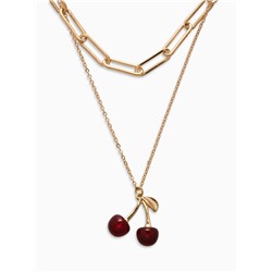 Кулон на цепочке 2 яруса «Вишня», 40 и 50 см, бордовый в золоте