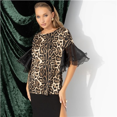 Блуза из шёлка и органзы, Молниеносная влюбленность (леопард)