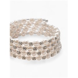 Браслет жемчуг «Пружинка» стразинки, шар №6, цвет белый в серебре, d=6 см