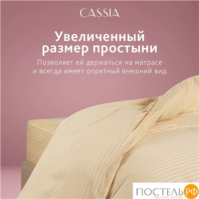 CASSIA ЛЮКС Страйп Сатин беж Простыня 200х220-1, 1 пр., хл/сатин