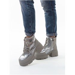 01-F591-2 GREY/SILVER Ботинки демисезонные женские (натуральная кожа, искусственная кожа)