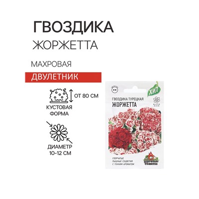 Семена Гвоздика бородатая "Жоржетта", ц/п,  махровая, смесь, ХИТ х3, 0,1 г