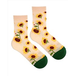 Носки р.35-40 "Flowers" Подсолнух на бежевом