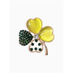 Брошь «Клевер», зелёная в золоте