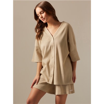 Пижама женская (рубашка, шорты) SL HOME Soft Home, бежевая