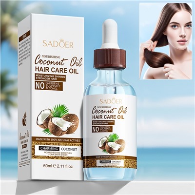 Восстанавливающее масло для волос с Кокосом укрепление и питание Sadoer, 60 мл.